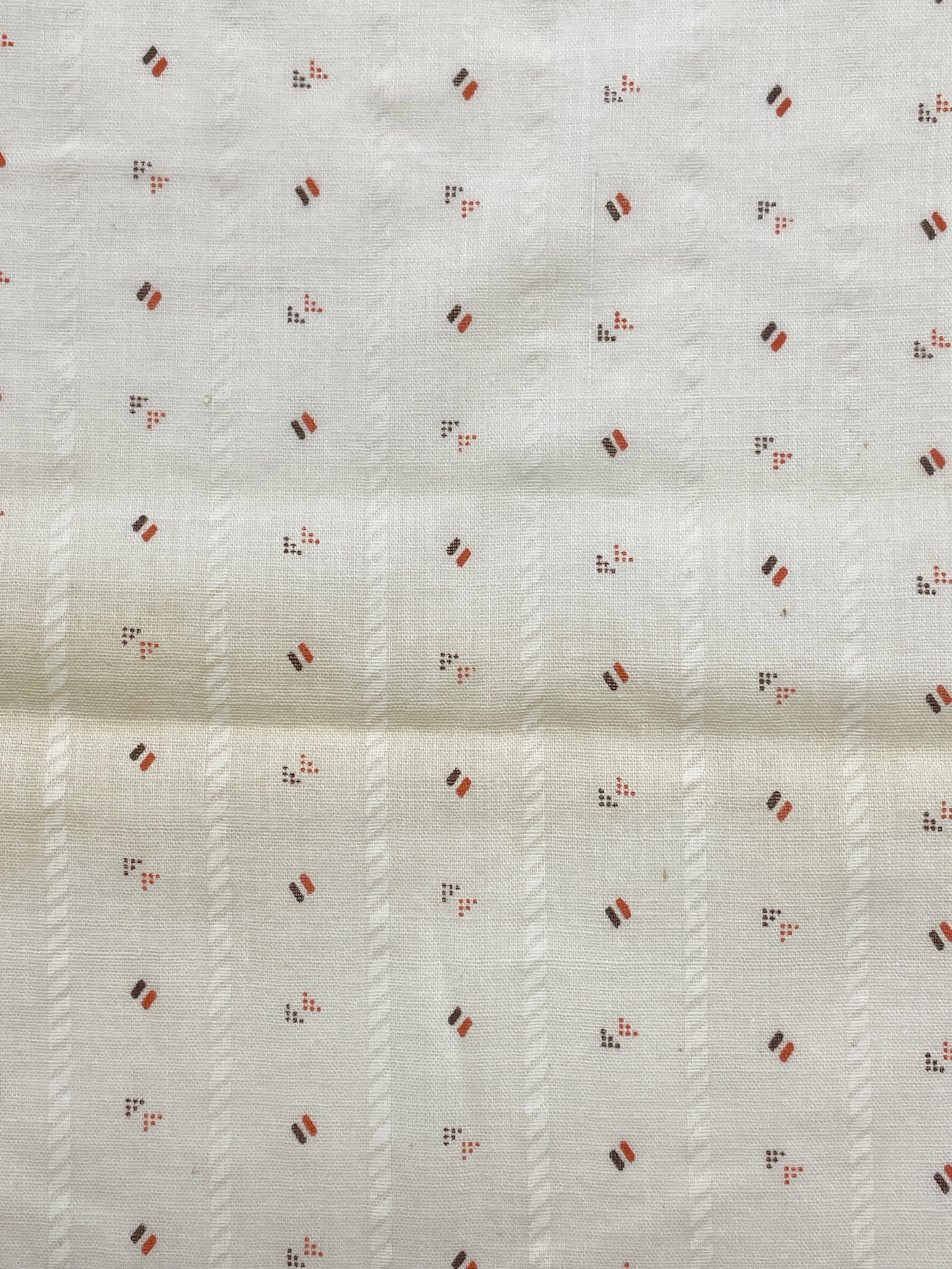 1  YD Poly/Cotton Shirting Vintage - Off White with White Stripes and Brown and Orange Print