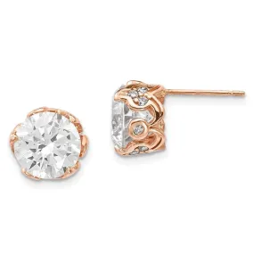 10K Tiara Collection Rose Gold Polished CZ Post Earrings