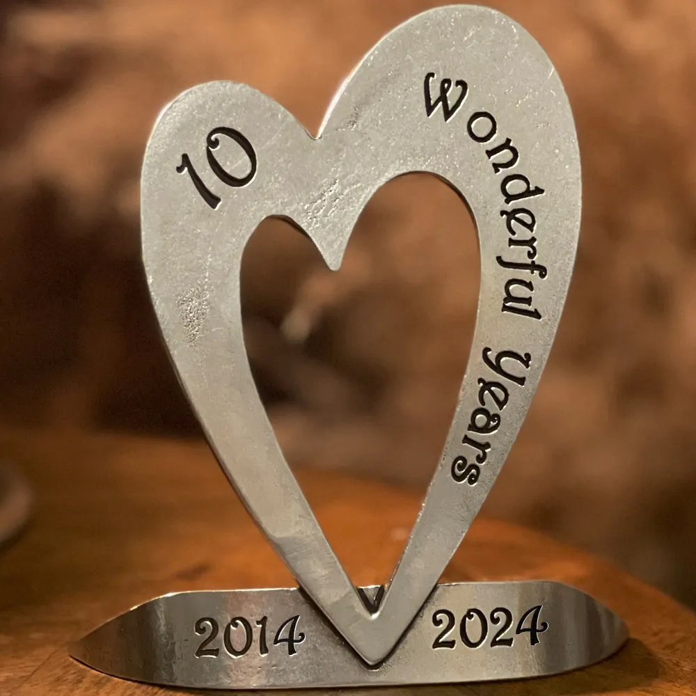 10th Tenth Tin Ten Year Wedding Anniversary Heart Keepsake Gift Personalised With Your Years