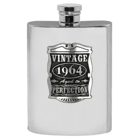 60th Birthday or Anniversary Gift 1964 Vintage Years Pewter Hip Flask