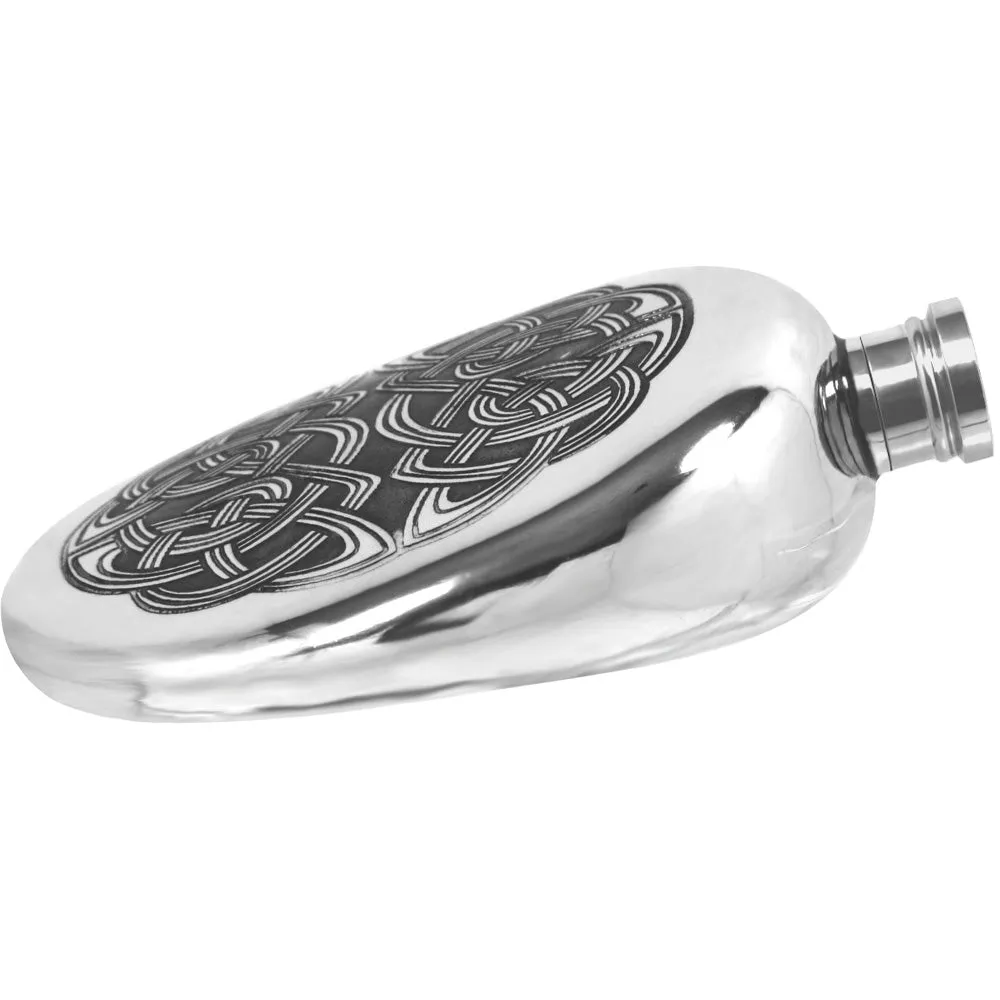 6oz Oval Sporran Pewter Hip Flask with Intricate Celtic Design