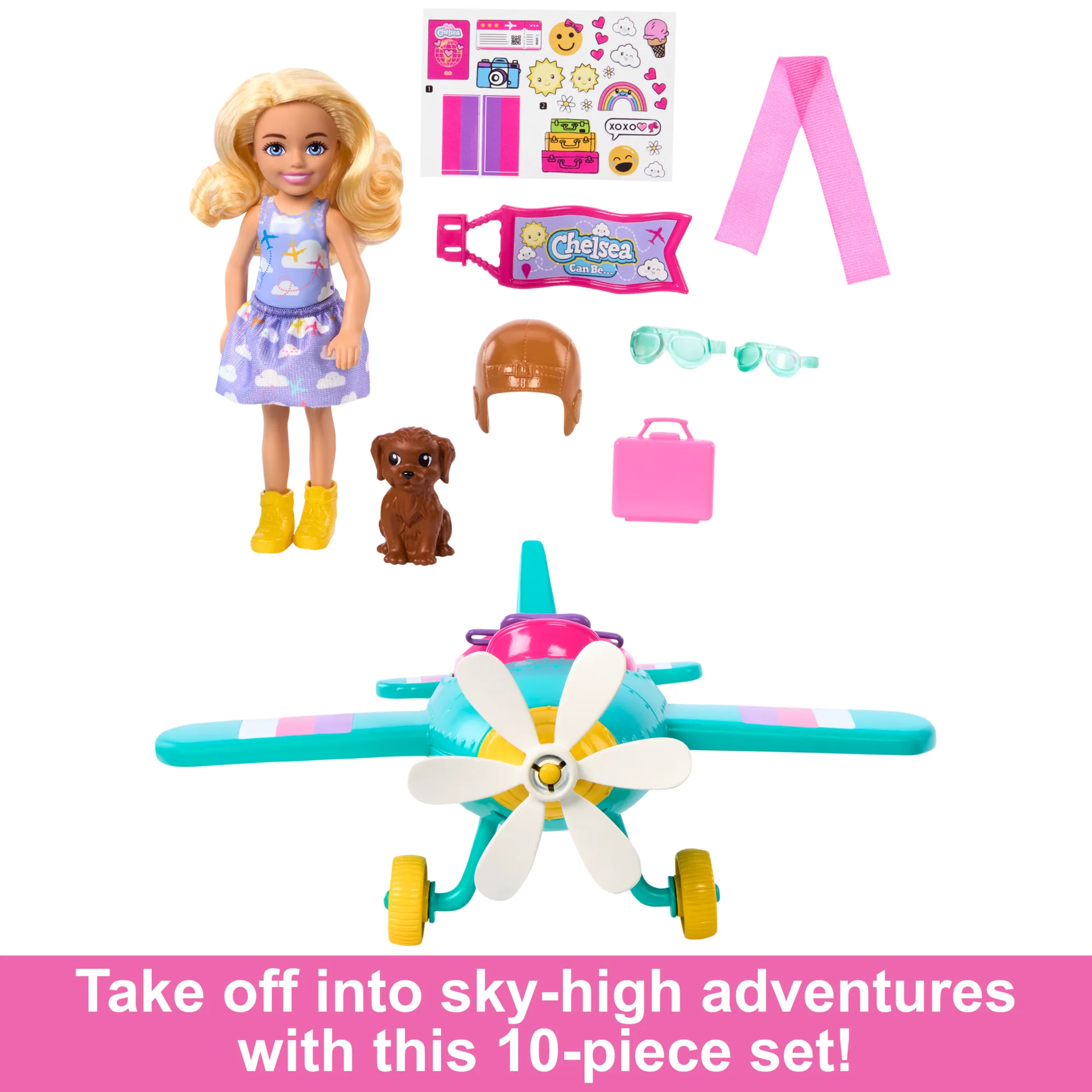 Barbie Chelsea Can Be… Plane Doll & Playset, 2-Seater Aircraft With Spinning Propellor & 7 Accessories