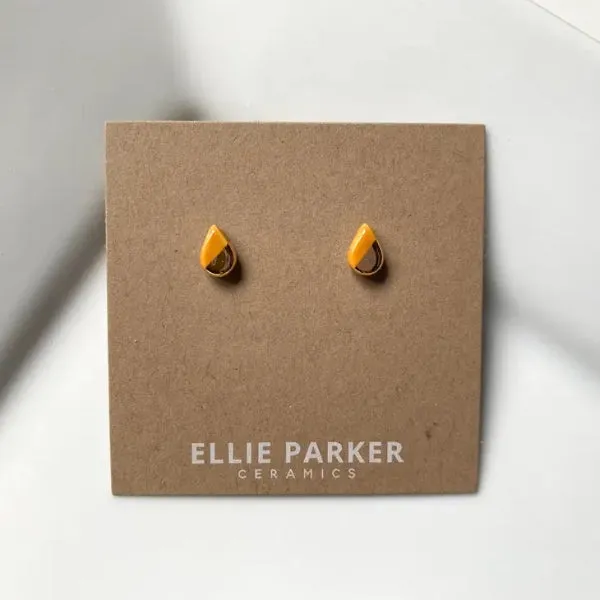 Ceramic Stud Earrings - Mustard Teardrops