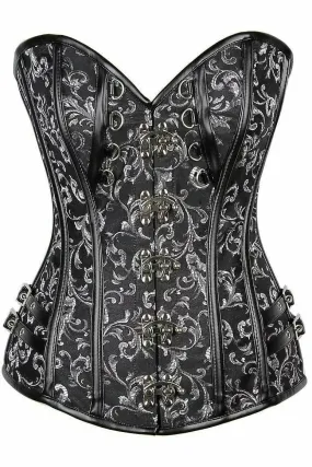 Deluxe Brocade & Faux Leather Steel Boned Corset