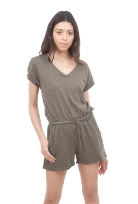 Dropped V-Neck Romper, Cactus