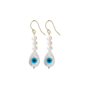 Evil Eye and Pearl Earrings