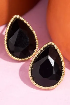 Glass Teardrop Stud Earrings- Black