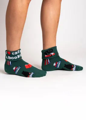 I  Cats & Books Cuff Ankle Socks