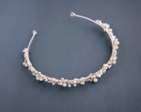 Ivory Pearl Wedding Headband with Oval Jewels