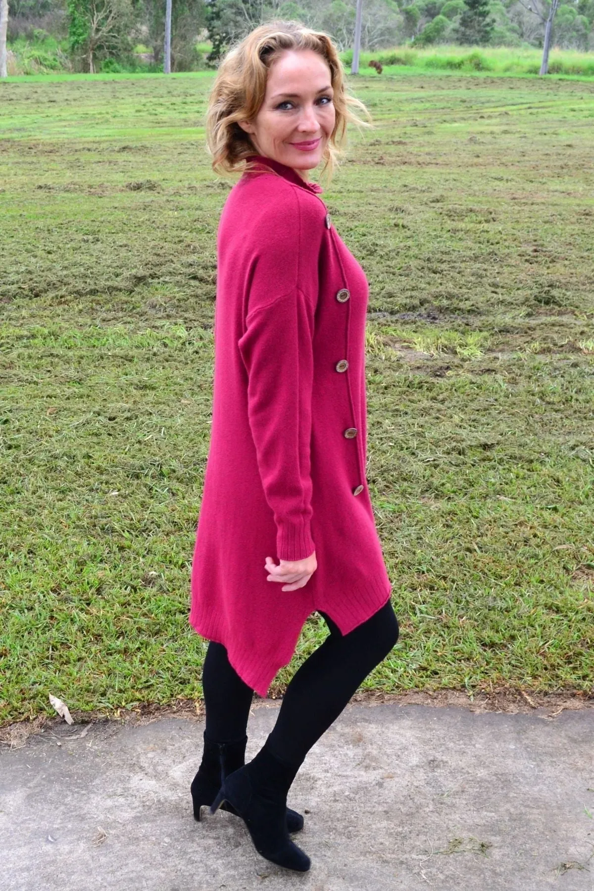 Magenta High Neck Cosy Knit Tunic Jumper