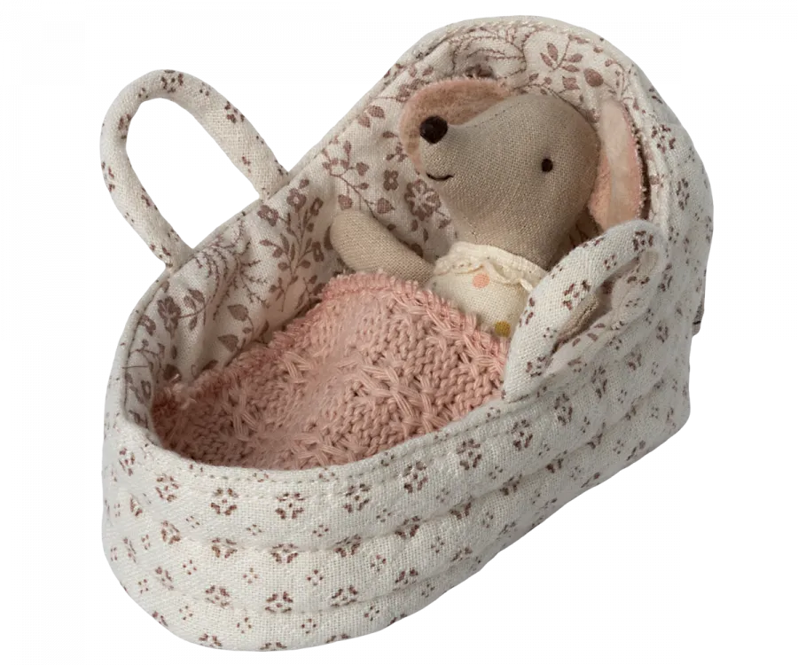 Maileg Baby Mouse in Carrycot