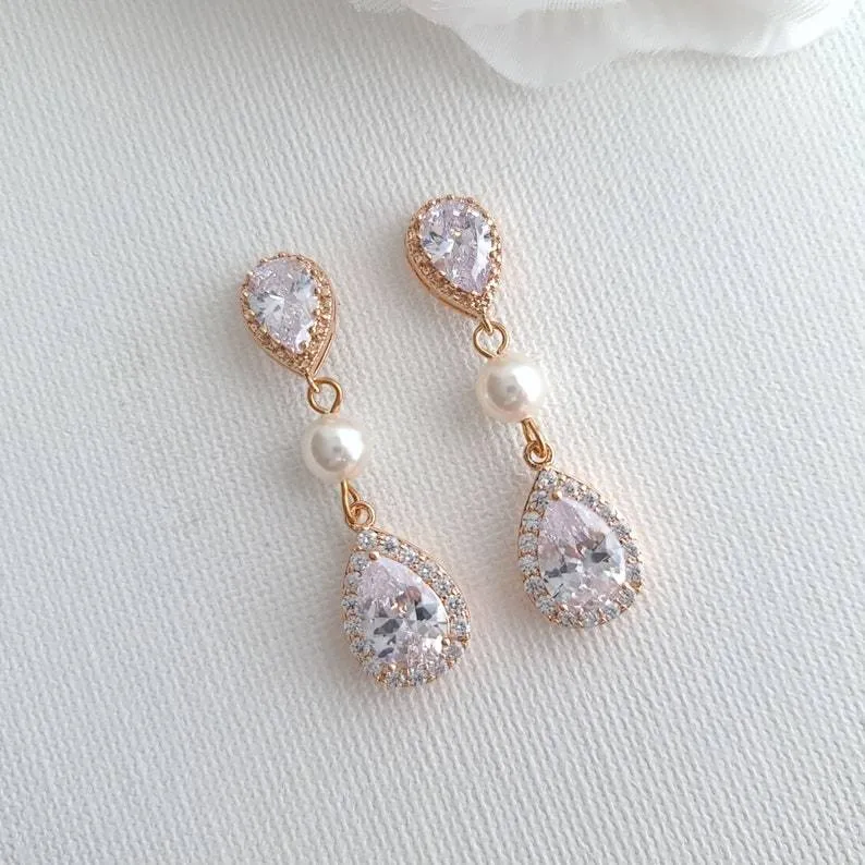 Rose gold and Pearl Earrings-Emma