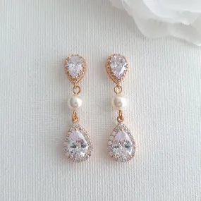 Rose gold and Pearl Earrings-Emma