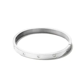 Statement Crystal Heart Bangle (Silver)